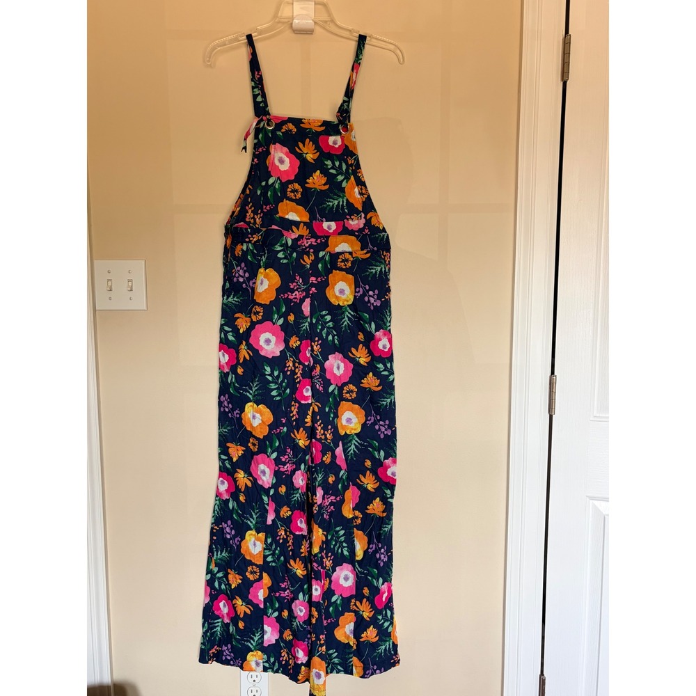 &Merci En Merci Navy Blue Multicolor Floral Wide Leg Cotton Overalls Medium